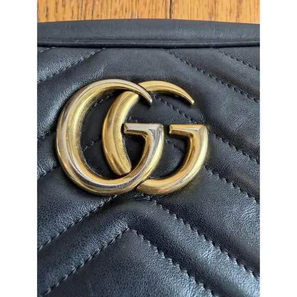 Gucci Crossbody Bag Womens Small Black Leather GG Marmont Camera Made In Italy - Picture 2 of 16